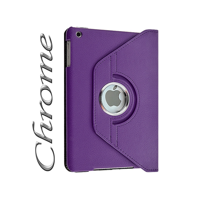 Housse Coque Etui Anneau style Chrome pour Apple IPad Mini avec Rotation 360 degrés Couleur Violet