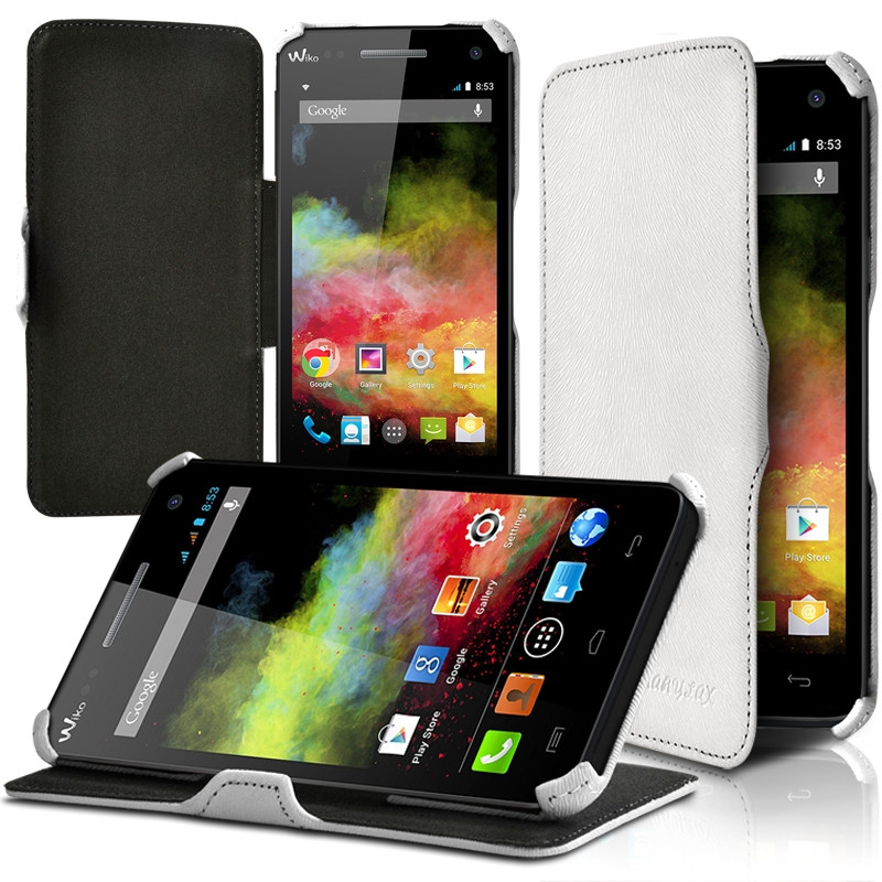 Housse Coque Etui à Rabat Latéral Fonction Support Noir pour Wiko Rainbow + Film de Protection