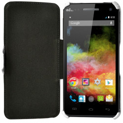 Housse Coque Etui à Rabat Latéral Fonction Support Noir pour Wiko Rainbow + Film de Protection