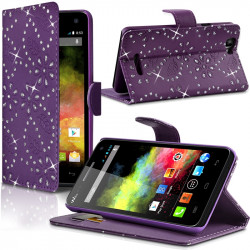 Etui Portefeuille Fonction Support  Style Diamant Couleur Violet pour Wiko Rainbow 4G + Film de protection