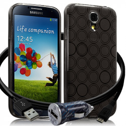 Housse Coque Style Cercle Fumée Translucide pour Samsung Galaxy S4 + Chargeur Auto 