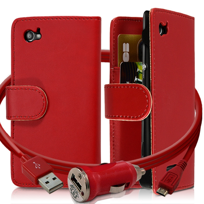 Housse Coque Etui Portefeuille pour Sony Xperia M Couleur Rouge