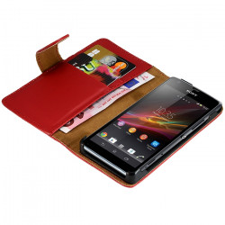 Housse Coque Etui Portefeuille pour Sony Xperia M Couleur Rouge + Chargeur Auto