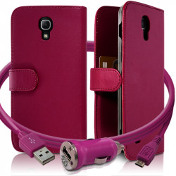 Housse Coque Etui Portefeuille pour Samsung Galaxy Mega 6.3 Couleur Rose Fushia + Chargeur Auto