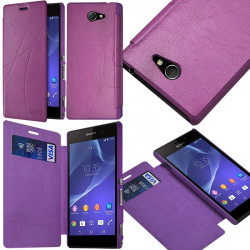 Etui Porte Carte pour Sony Xperia M2 Dual couleur Violet + Film de Protection
