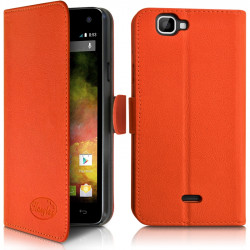 Etui Coque Portefeuille Couleur Orange pour Wiko Rainbow 4G + Film de Protection