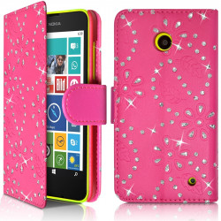 Etui Portefeuille mode Support Style Diamant Rose Fushia pour Nokia Lumia 630