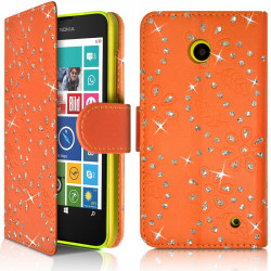 Etui Portefeuille mode Support Style Diamant Orange pour Nokia Lumia 630