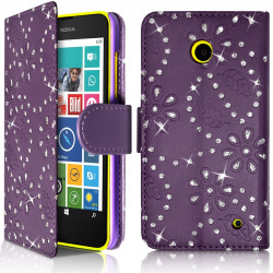 Etui Portefeuille mode Support Style Diamant Violet pour Nokia Lumia 630