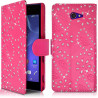 Etui Portefeuille mode Support Style Diamant Rose Fushia pour Sony Xperia M2
