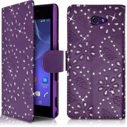 Etui Portefeuille mode Support Style Diamant Violet pour Sony Xperia M2