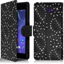 Etui Portefeuille mode Support Style Diamant Noir pour Sony Xperia M2