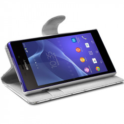 Etui Portefeuille mode Support Style Diamant Blanc pour Sony Xperia M2
