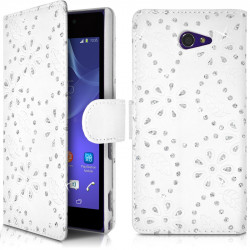 Etui Portefeuille mode Support Style Diamant Blanc pour Sony Xperia M2 Dual