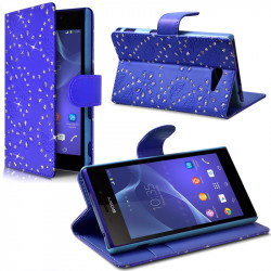 Etui Portefeuille mode Support Style Diamant Bleu pour Sony Xperia M2 Dual