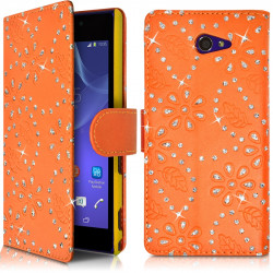 Etui Portefeuille Style Diamant Orange pour Sony Xperia M2 Dual