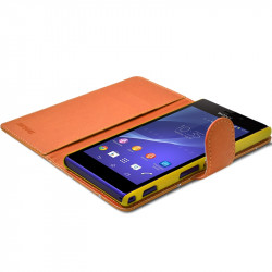 Etui Portefeuille Style Diamant Orange pour Sony Xperia M2 Dual