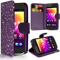 Etui Portefeuille mode Support Style Diamant Violet pour Wiko Iggy + Film 
