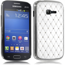 Housse Etui Coque rigide style Diamant couleur Blanc pour Samsung Galaxy Trend Lite + Film de Protection 