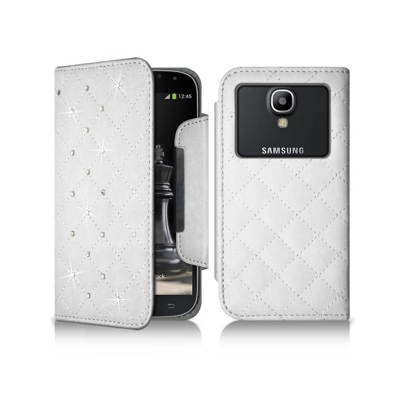 Housse Coque Etui Portefeuille Style Diamant Universel S couleur blanc pour Samsung Galaxy Trend 2 Lite