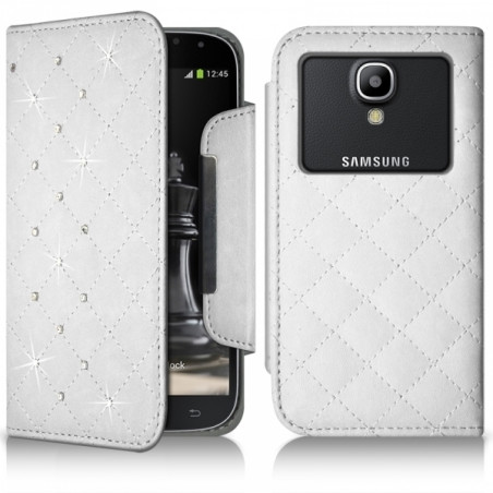 Housse Coque Etui Portefeuille Style Diamant Universel S couleur blanc pour Samsung Galaxy Trend 2 Lite