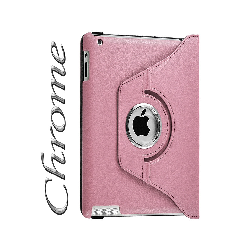Housse Coque Etui Anneau style Chrome pour tablette Apple iPad 2, 3, 4 et Retina avec Rotation à 360 degrés couleur Rose Pale