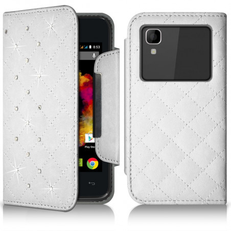 Etui Portefeuille Style Diamant Universel S blanc pour Wiko Sunset