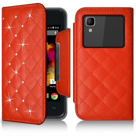 Etui Portefeuille Style Diamant Universel S couleur orange pour Wiko Sunset