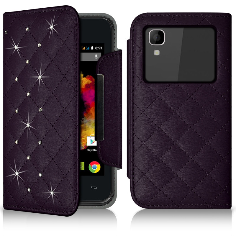 Etui Portefeuille Style Diamant Universel S couleur violet pour Wiko Sunset