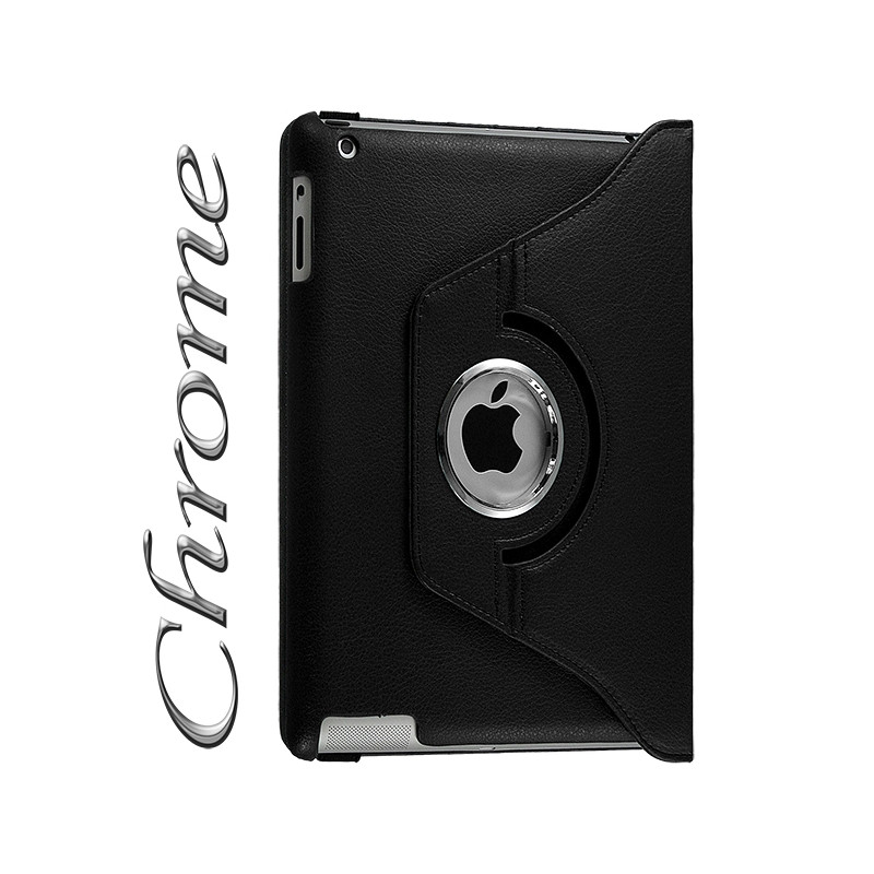 Housse Coque Etui Anneau style Chrome pour tablette Apple iPad 2, 3, 4 et Retina avec Rotation à 360 degrés couleur Noir