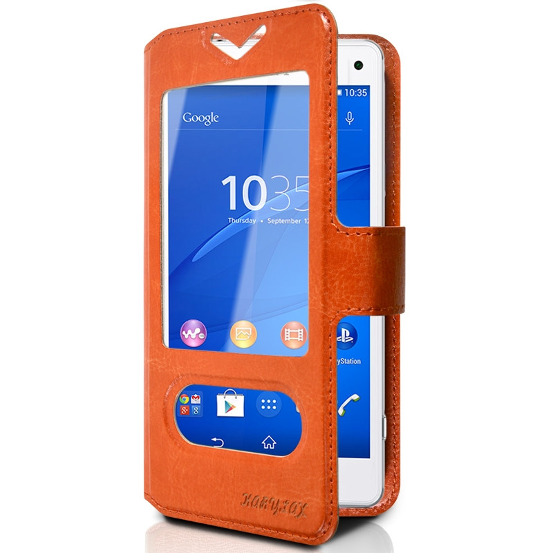 Housse Coque Etui S-view Universel XL Couleur Orange pour Sony Xperia M4 Aqua