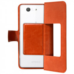 Housse Coque Etui S-view Universel XL Couleur Orange pour Sony Xperia M4 Aqua