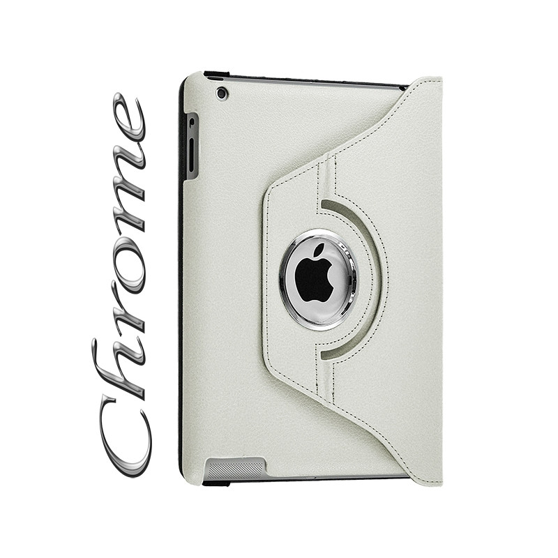Housse Coque Etui Anneau style Chrome pour tablette Apple iPad 2, 3, 4 et Retina avec Rotation à 360 degrés couleur Blanc