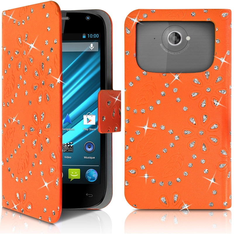 Etui Portefeuille Motif Diamant Universel M couleur orange pour Logicom S450