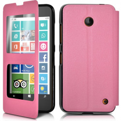Housse Coque Etui S-View Fonction Support Couleur Rose pour Nokia Lumia 635