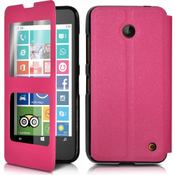 Housse Coque Etui S-View Fonction Support Couleur Rose Fushia pour Nokia Lumia 635