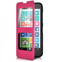 Housse Coque Etui S-View Fonction Support Couleur Rose Fushia pour Nokia Lumia 635