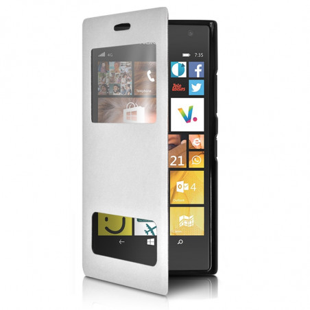 Housse Coque Etui S-View Fonction Support Couleur Blanc pour Nokia Lumia 735