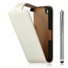 Housse coque étui gaufré pour iphone 4 / 4S couleur blanc nacré + Stylet luxe + film protecteur