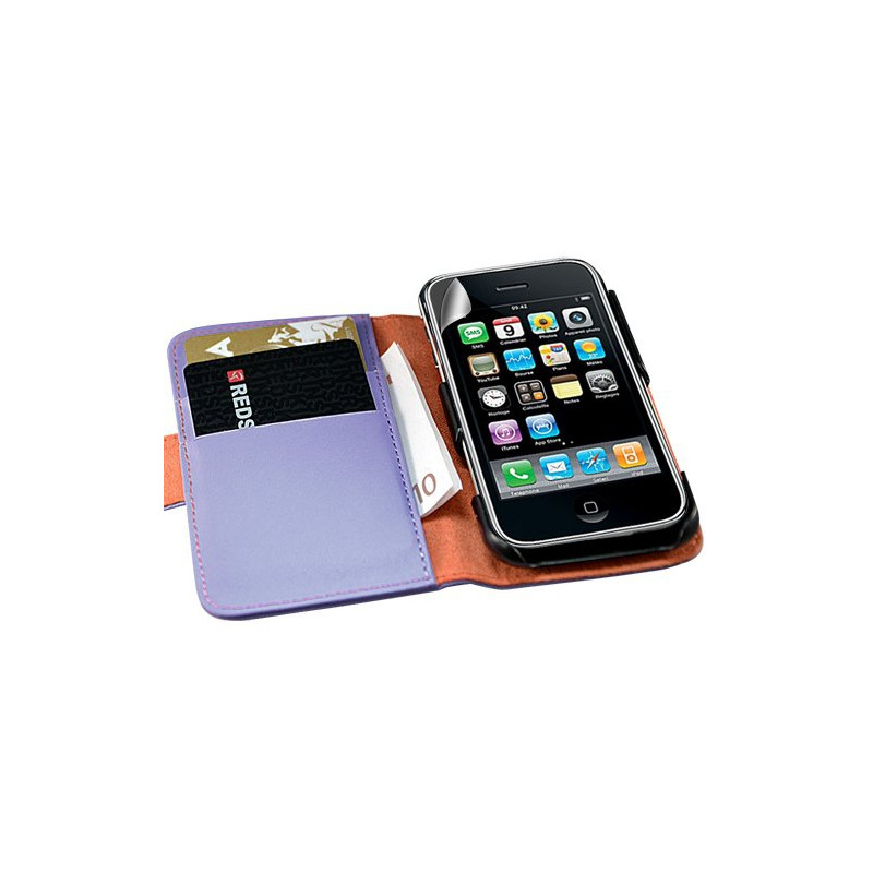 Housse coque étui portefeuille pour Apple Iphone 3G / 3GS motif fleur couleur violet + stylet luxe + film écran