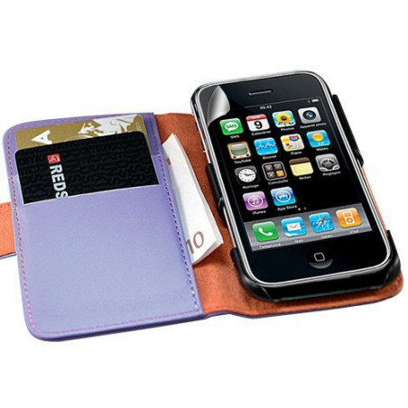 Housse coque étui portefeuille pour Apple Iphone 3G / 3GS motif fleur couleur violet + stylet luxe + film écran