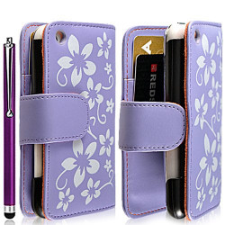 Housse coque étui portefeuille pour Apple Iphone 3G / 3GS motif fleur couleur violet + stylet luxe + film écran