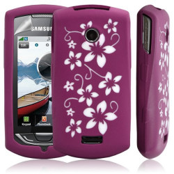 Silicone pour samsung S5620 Player Star 2 motif fleurs couleur rose fushia + film protection ecran