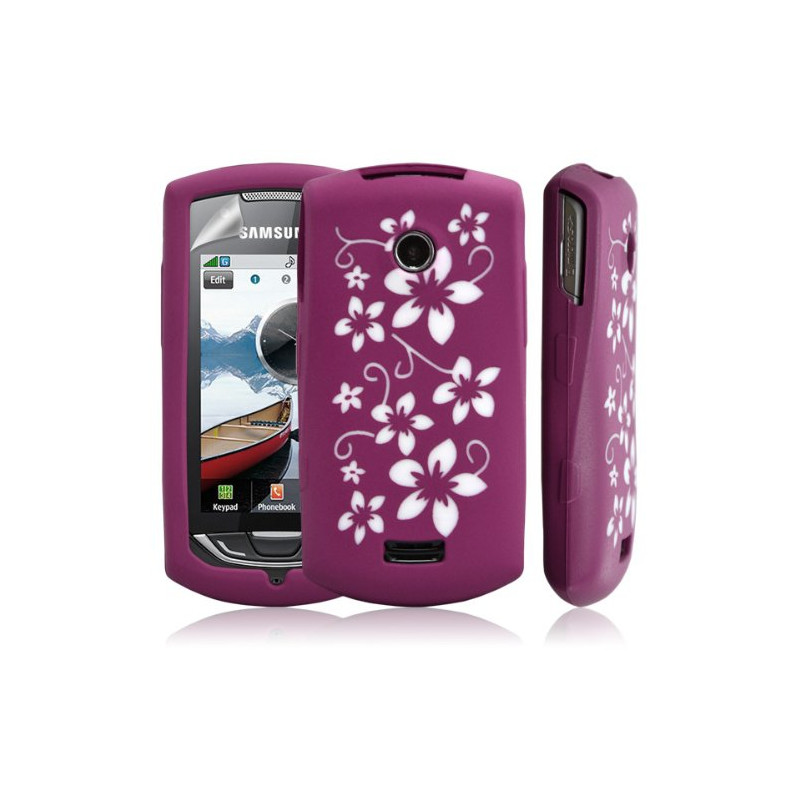 Silicone pour samsung S5620 Player Star 2 motif fleurs couleur rose fushia + film protection ecran