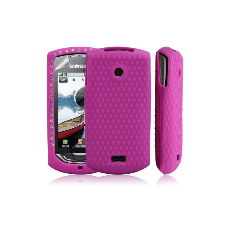 Silicone pour samsung S5620 Player Star 2 diamant couleur rose fushia + film protection ecran