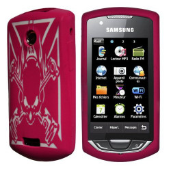 Housse étui coque en silicone rose fuchsia motif tête de mort pour Samsung S5620 Player Star 2 + film protecteur d'écran