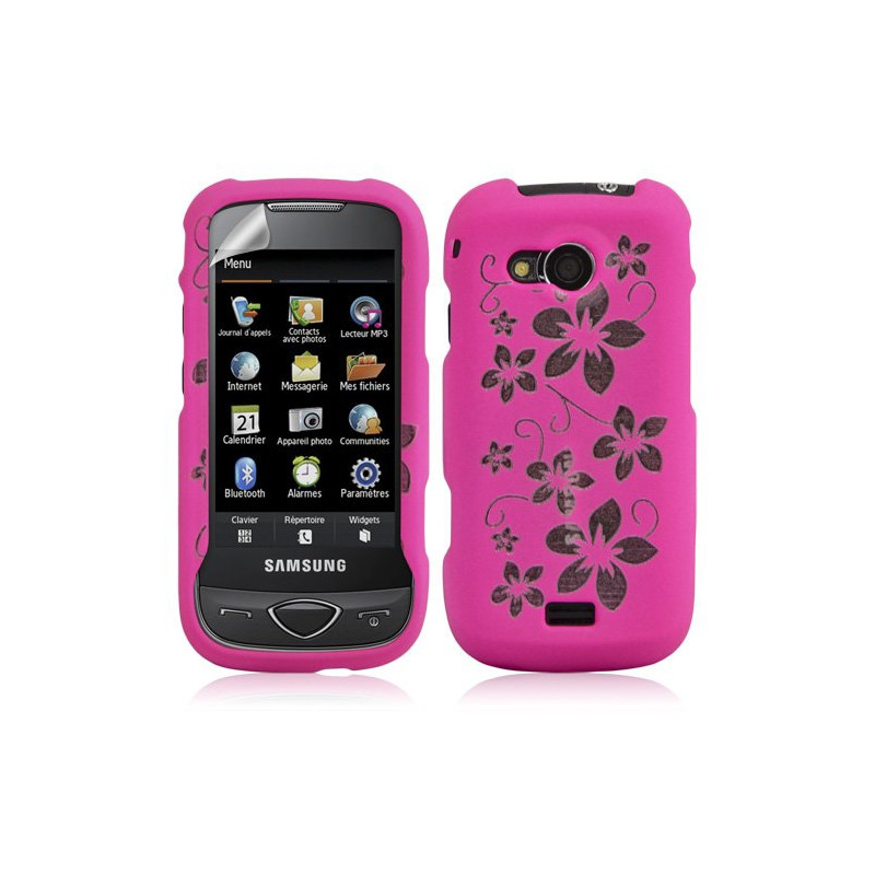 Housse coque rigide complète pour Samsung Player 5 S5560 couleur motif fleur couleur rose + film ecran