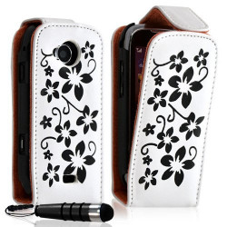 Housse coque etui pour Samsung Player 5 S5560 motif fleur couleur blanc + Mini stylet + Film protecteur