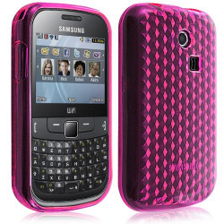 Housse coque étui gel damier transparent pour Samsung Chat 335 S3350 couleur rose fushia