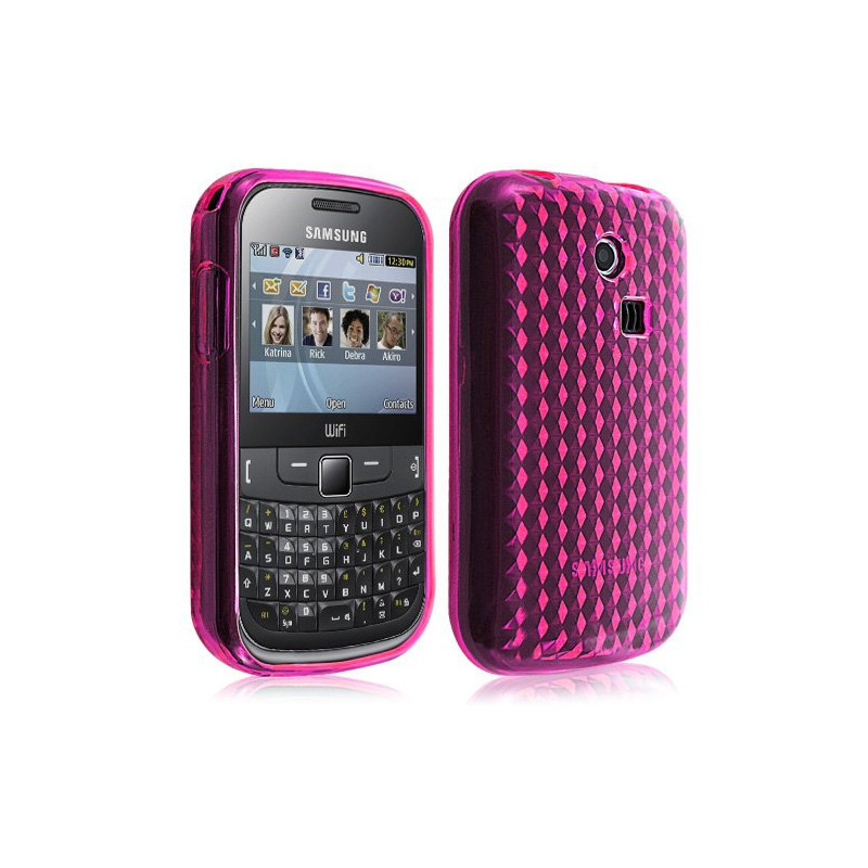 Housse coque étui gel damier transparent pour Samsung Chat 335 S3350 couleur rose fushia